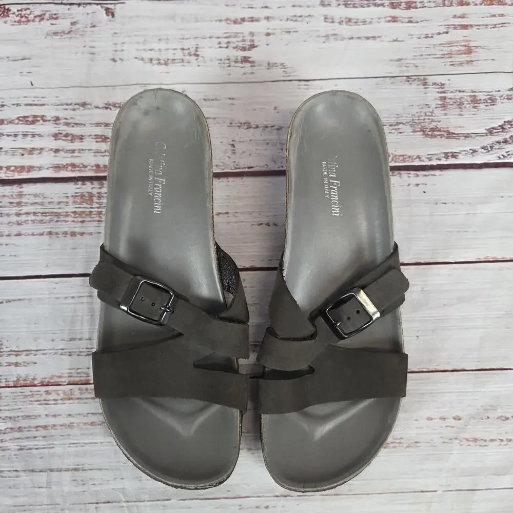 Cristina Francini Shoes Womens Size 8.5 M Leather Slide Sandals Made in Italy Co